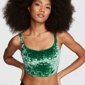 NWT!! Victoria's Secret PINK Velvety Lightly Lined Corset Top Bra Solid Green XS